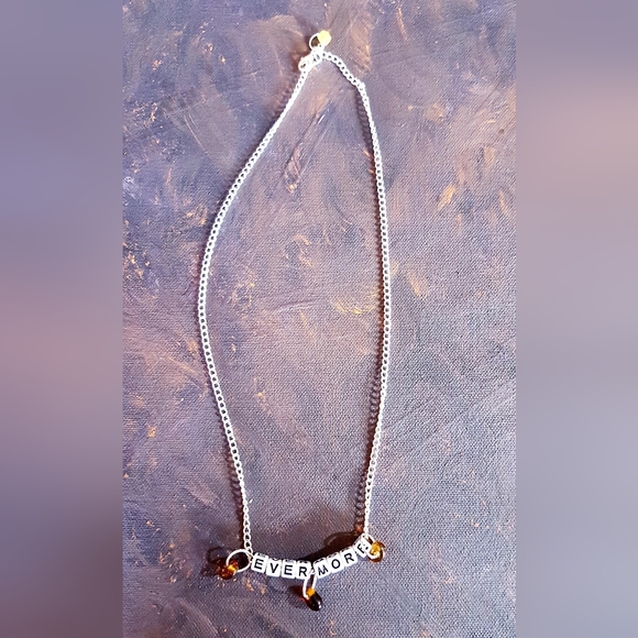 Evermore Necklace Amber Gems Black and White Blocked Lettering Handmade - Picture 5 of 12